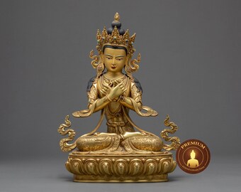 Buddha Vajradhara Statue | Dharmakaya (Dorje Chang) Figurines | Himalayan Buddhist Tibetan Deity | Handmade Sculpture Gilded in 24k Gold