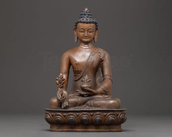 Handcrafted Bhaisajyaguru Statue | Healing Deity Sculpture | Oxidized Copper Body Statue | Himalayan Artwork | Made in Nepal
