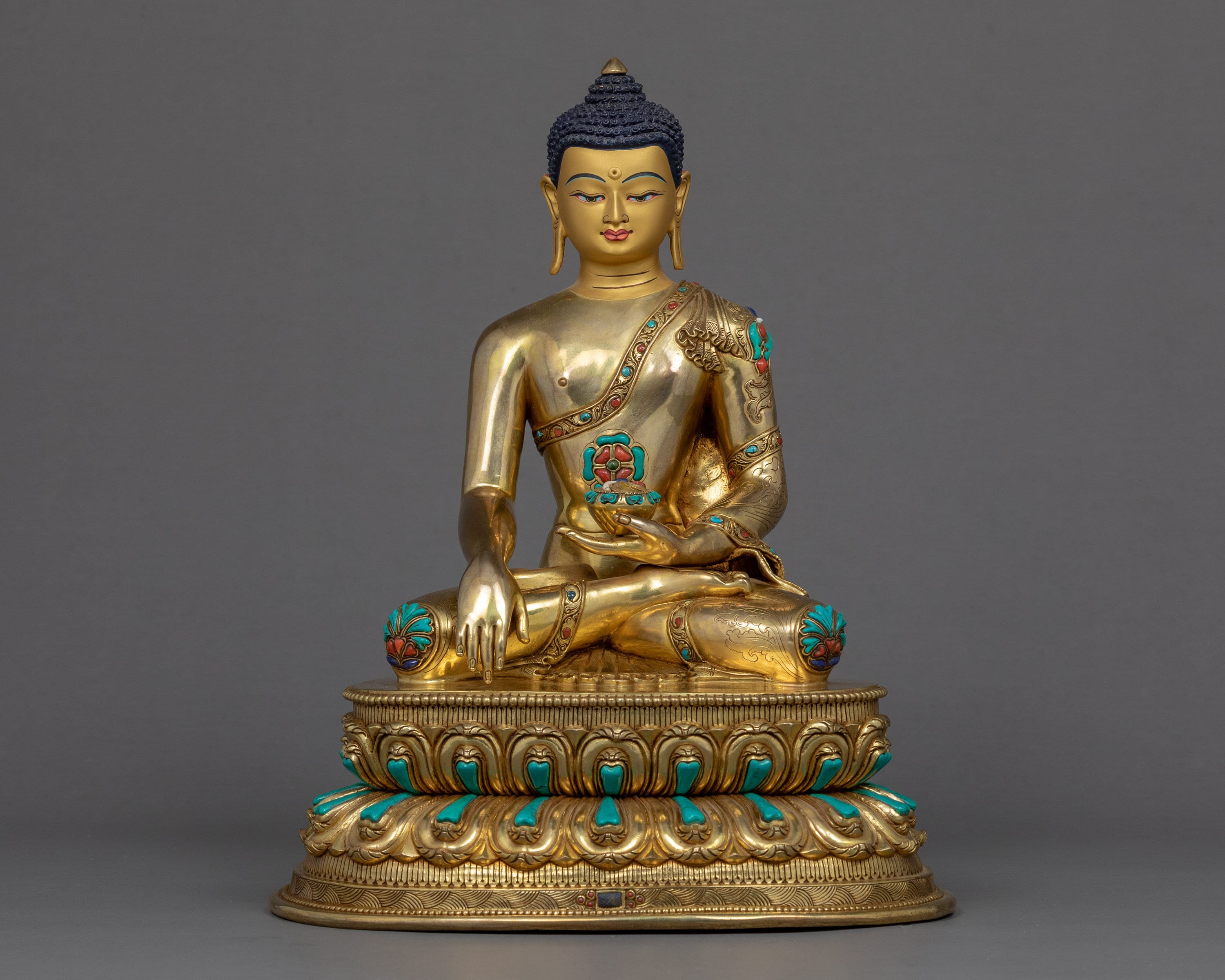 Shakyamuni Buddha Statue | Original Hand-Carved Buddhist Sculpture Gautama A Founder Of Buddhism Traditionally Gilded 24K Gold