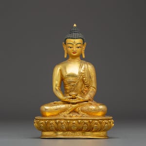 Handmade 24K Gold Gilded Amitabha Buddha Statue | Meditation & Shrine Decor | Figurine for Shrine, Altar, and Dharma Decor | Made In Nepal