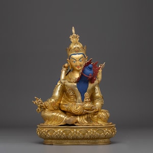 Guru Rinpoche with consort Statue, 40cm, 24K Gold Gilded.