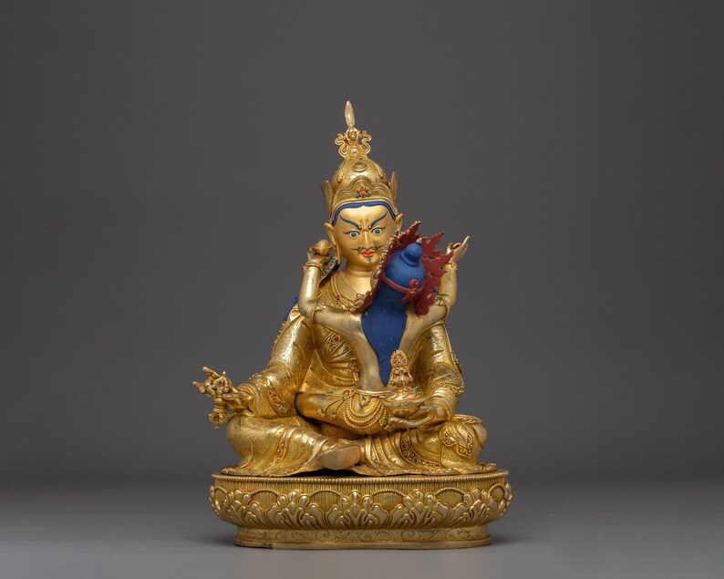 Guru Rinpoche with consort Statue, 40cm, 24K Gold Gilded.