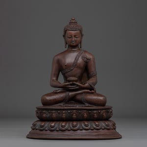 Sukhavati Ruler Oxidized Amitabha Buddha Figurine | Altar Decor for Meditation | Figurine for Shrine, Altar and Dharma Decor | Made In Nepal