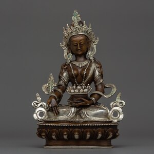 Handmade Statue of Ksitigarbha | The Goddess of Mercy | Copper Buddhist Deity Sculpture | Spiritual Altar and Decor | Made in Nepal Artwork
