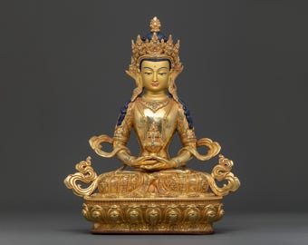 Amitayus Golden Figurine | Sacred Statue Perfect for Altar Home Decor | Buddha of Infinite Life
