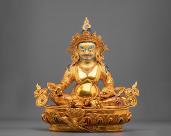Dzambhala Spiritual Sculpture | Buddhist Wealth Deity of Generosity | Himalayan Sacred Art for Devotional Altar and Shrine