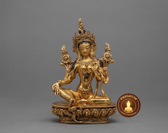 Green Tara Statue | Tara compassion Deity of Buddhism | Hand-carved Buddhist Fine Art | Himalayan Sculpture Gilded in pure 24k Gold