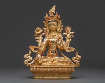 Tibetan Buddhist Deity: White Tara Golden Statue | Sacred Icon for Altar Home Decor