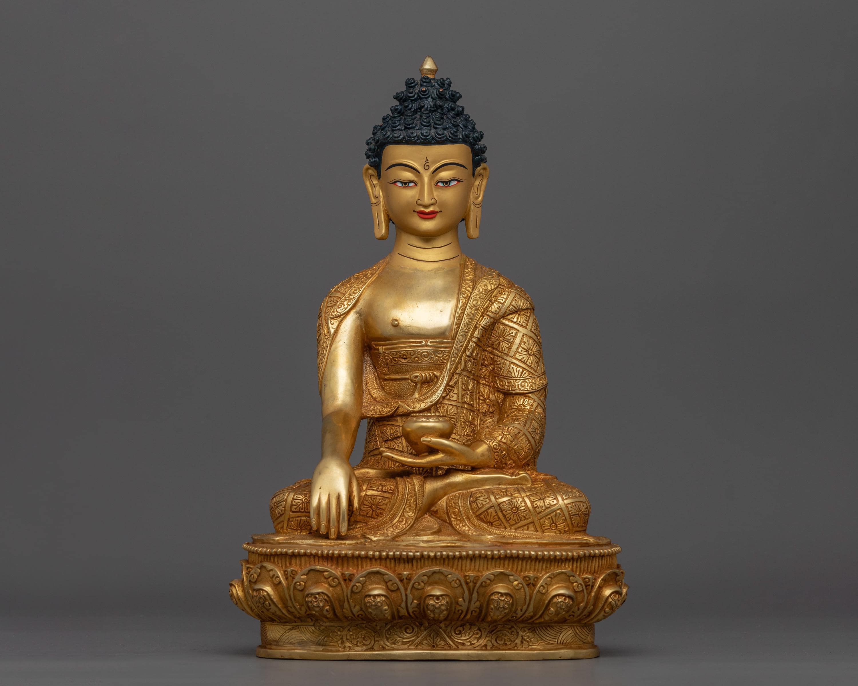 Buddhist Statue of Shakyamuni Buddha | 13.4 Inches 24K Gold Gilded