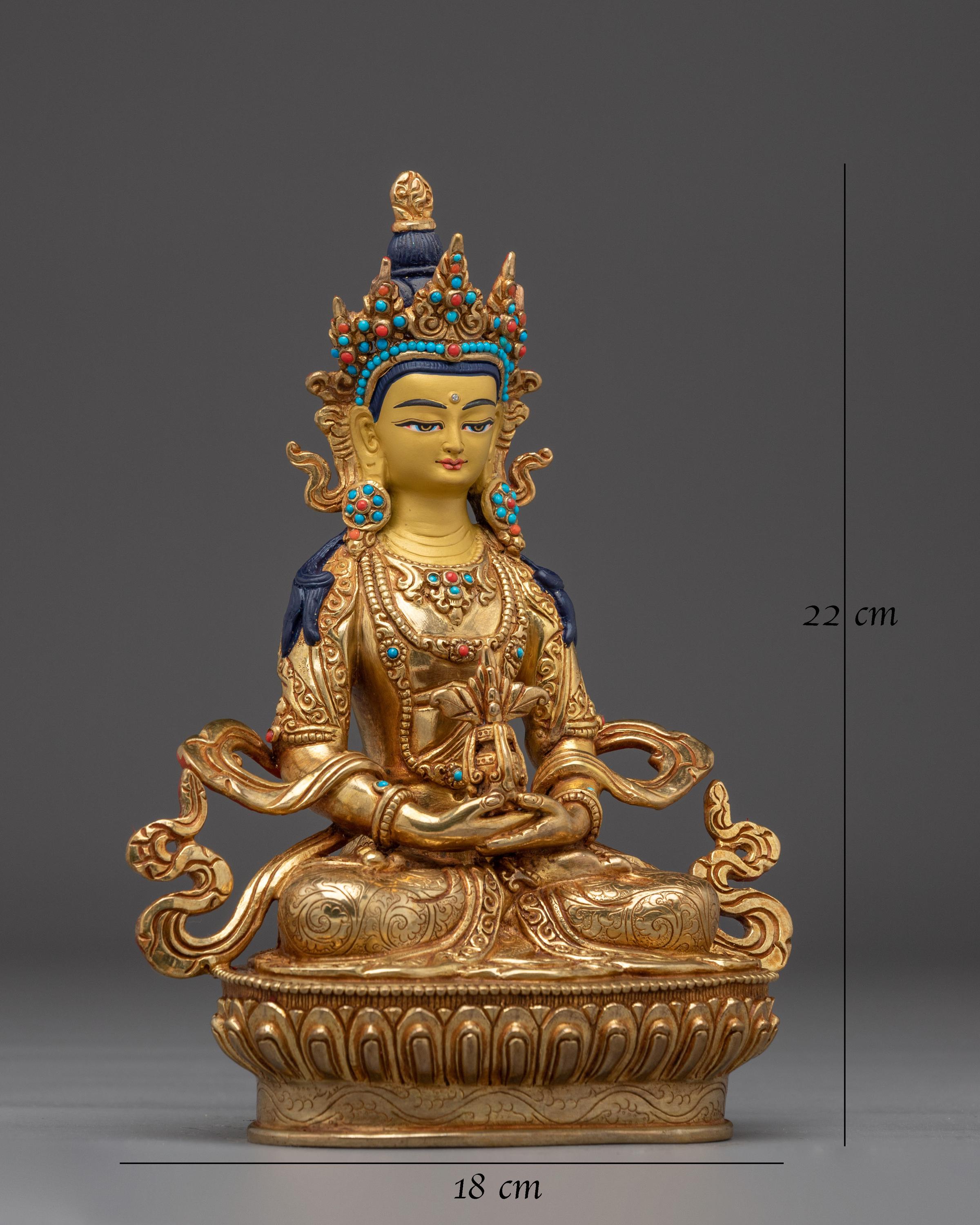 黄金の手作り阿弥陀如来像 | 高さ8.7インチ（22cm）24K金鍍金銅製長寿