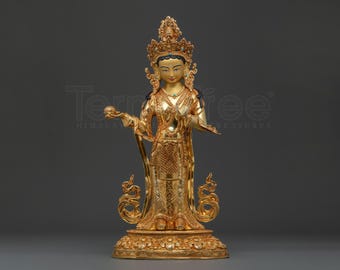 Yeshe Tsogyal 24k Gold Gilded Spiritual Statue | Tibetan Sacred Figure for Altar Home Decor