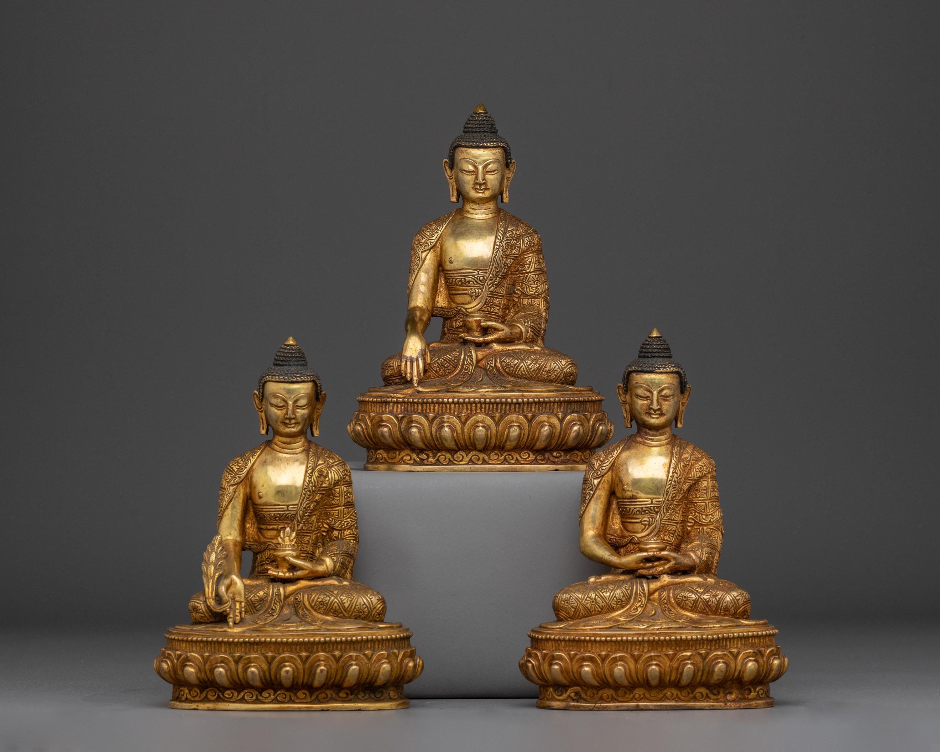 buddha_you様オーダー品 Golden Buddha Trinity Statue Set – Shakyamuni, Amitabha & Medicine