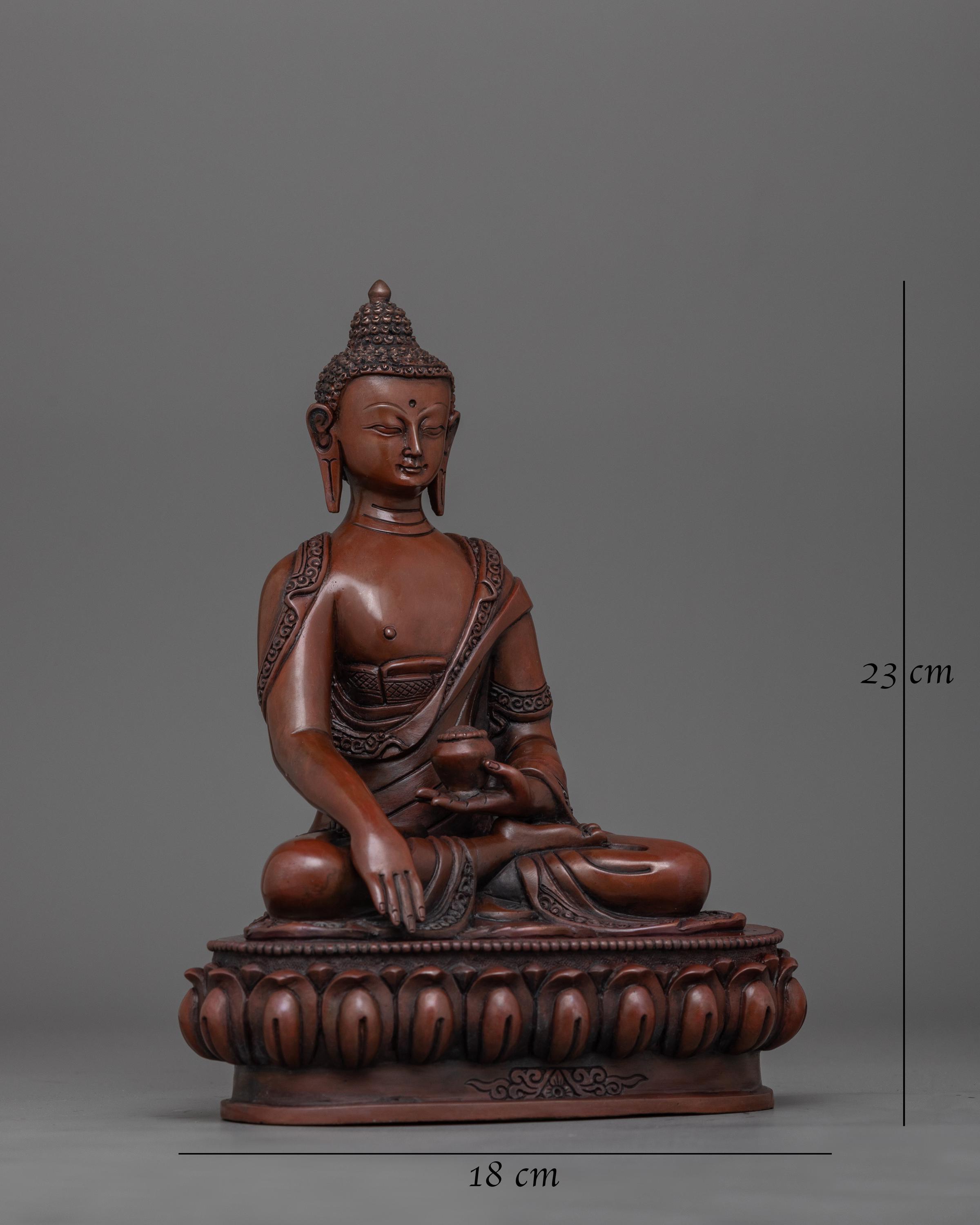 静かな神聖な釈迦牟尼仏像 | 9.1 インチ酸化銅彫刻 | チベットの