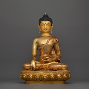 Gautama Buddha Gold Statue | Handmade 18.3 Inch Sculpture of Buddha Shakyamuni | Siddharth Gautama | Himalayan Traditionally Crafted Art