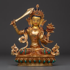 Tibetan Statue of Manjushri | Clarity of Mind | Figurine for Shrine, Altar, and Dharma Decor | Handmade Spiritual Sculpture Made in Nepal