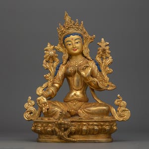 Arya Tara Copper Sculpture of Compassion and Protection | Sacred Buddhism Sculpture for Shrine and Altars | Green Tara Art for Swift Action