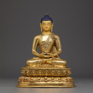 Handmade Golden Amitabha Buddha Statue | Copper Buddha with 24K Gold Gilding for Pure Land Devotion and Meditation | Himalayan Handmade Art