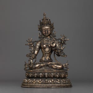 Antique Finish White Tara Statue | Himalayan Treasure |  (Tibetan Dolma karmo) l Hand-carved Sculpture From Nepal | Old Statue for Decor