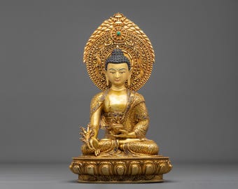 Medicine Buddha "Bhaisajyaguru" Copper Statue | Buddhist Symbol of Healing and Compassion | Himalayan Art for Altar and Meditation