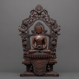 Amitabha Buddha Statue | Original Amida Long Life Deity Sculpture | Hand-Carved Buddha Figure Gilded in Pure 24K Gold | Traditional Art