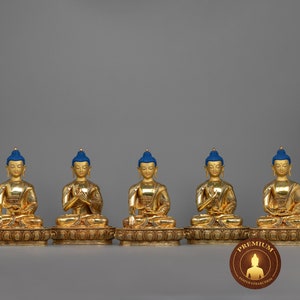 Five Dhyani Buddhas Set - Hand-Carved, Spiritual Guidance, Buddhist Deities, Aksobhya, Amitabha, Amoghasiddhi, Ratnasabhava, and Vairocana