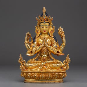 Bodhisattva of Kindness Chenrezig Figurine | Avalokiteshvara Artwork | Figurine for Shrine, Altar and Dharma Decor | Sculpture Made In Nepal
