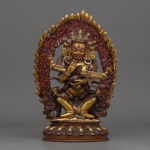 Himalayan Sculpture of Shakya Mahakala | Handcrafted Tibetan Protector Artwork | Nepalese Dharma, Shrine, and Sacred Altar, Spiritual Decor