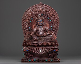 Estatua de Dzambhala con Torana / 36 cm, deidad de la riqueza hecha a mano en cobre oxidado para altar y meditación