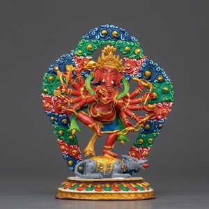 Gold Electroplated Ganesh Figure | 7.1 Inches Hindu God of Wisdom and Success Statue for Home Altar | Nepalese Handmade Sacred Hindu Deity