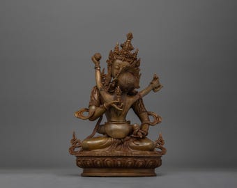 Vajrasattva with Consort Figurine | 12.6 Inch Copper Body Tibetan Statue for Tantric Meditation | Buddhist Yab-Yum Art | Primordial Buddha