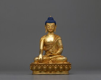 釈迦牟尼仏：法師像 - 9.1インチの手作り銅と24Kゴールド - 悟りと精神