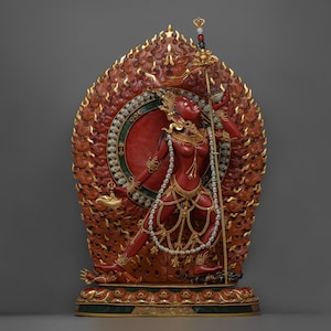 Red Dakini Vajrayogini Tibetan Buddhist Sacred Sculpture | Vajrayogini with Skull Cup and Ritual Knife Statue | Buddhist Meditation Artwork