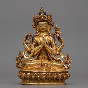 Chenrezig Four-Armed Compassion Deity Sculpture | Avalokiteshvara Statue for Shrine and Dharma Decor | Spiritual Figurine Made In Nepal