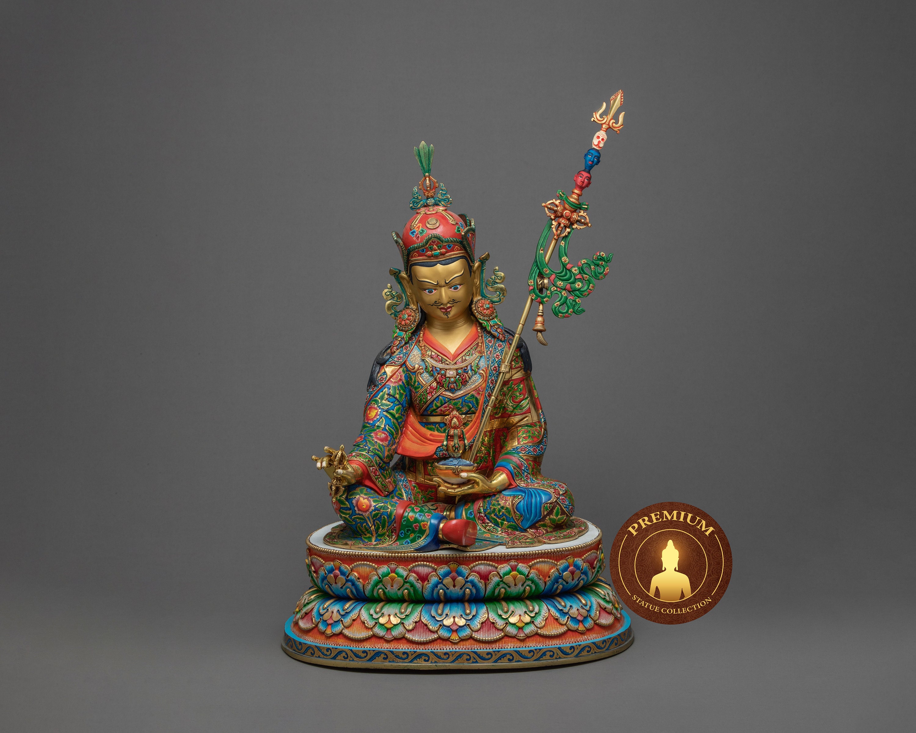 Guru Rinpoche Statue | Guru Padmasambhava Buddhist Sculpture | Traditionally Hand-carved Tibetan Figurines | Gilded in pure 24K Gold