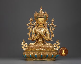 Buddha Maitreya Statue – 24k Gold Gilded on Copper, Intricately Handcrafted in Nepal, Celebrating the Promise of the Future Buddha's Descent