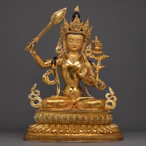 Wisdom Deity Manjushri Art | Himalayan Spiritual Figurine | Figurine for Shrine, Altar, and Dharma Decor | Spiritual Sculpture Made In Nepal