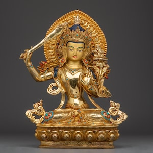 Nepalese Artwork of Manjushri- Embodiment of Divine Wisdom | Figurine for Shrine, Altar and Dharma Decor | Spiritual Sculpture Made In Nepal