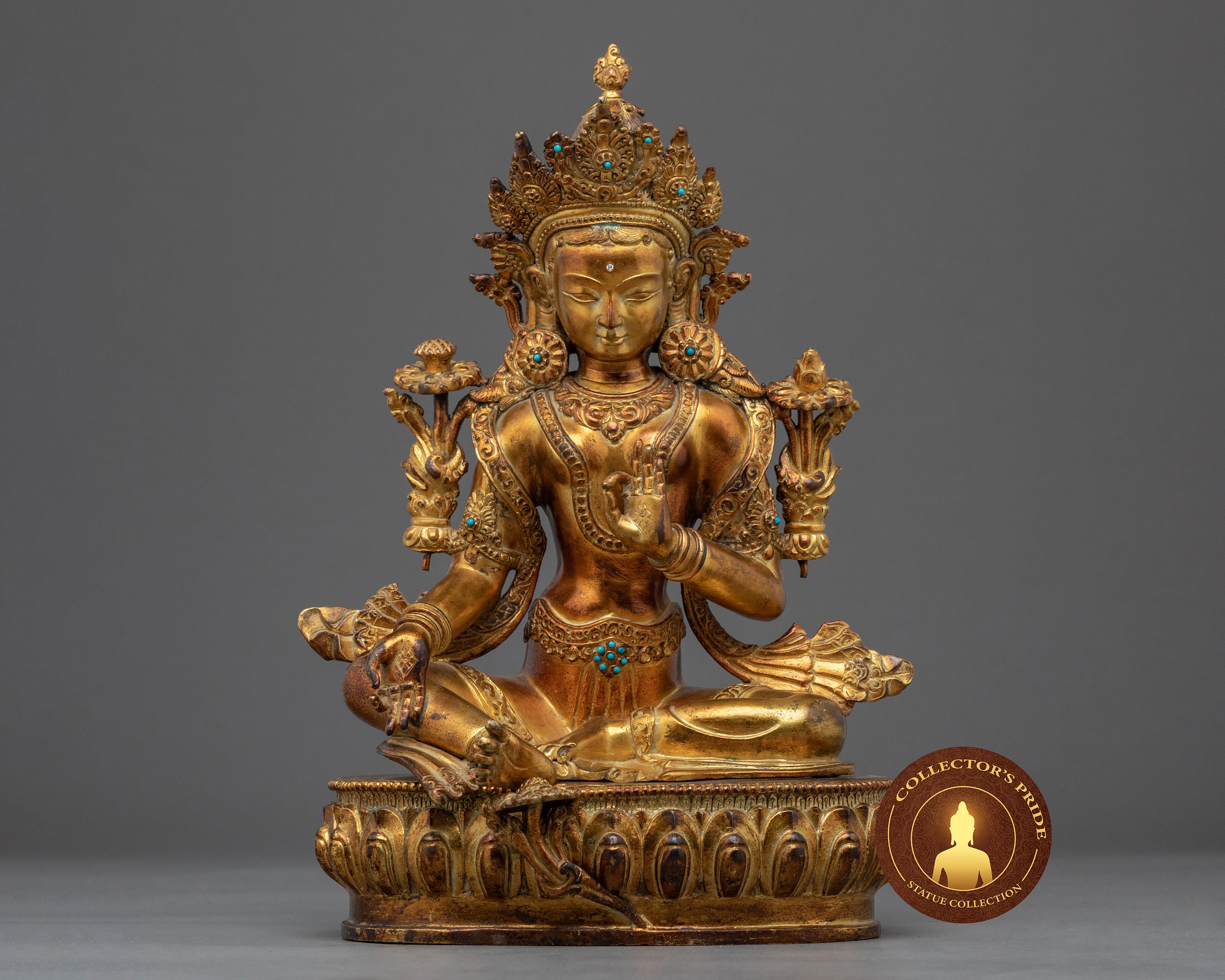 Ancient Green Tara Statue | Female Bodhisattva | Mother Drolma Sculpture Compassion Deity Antique Figure Authentic Handcraft Of Nepal