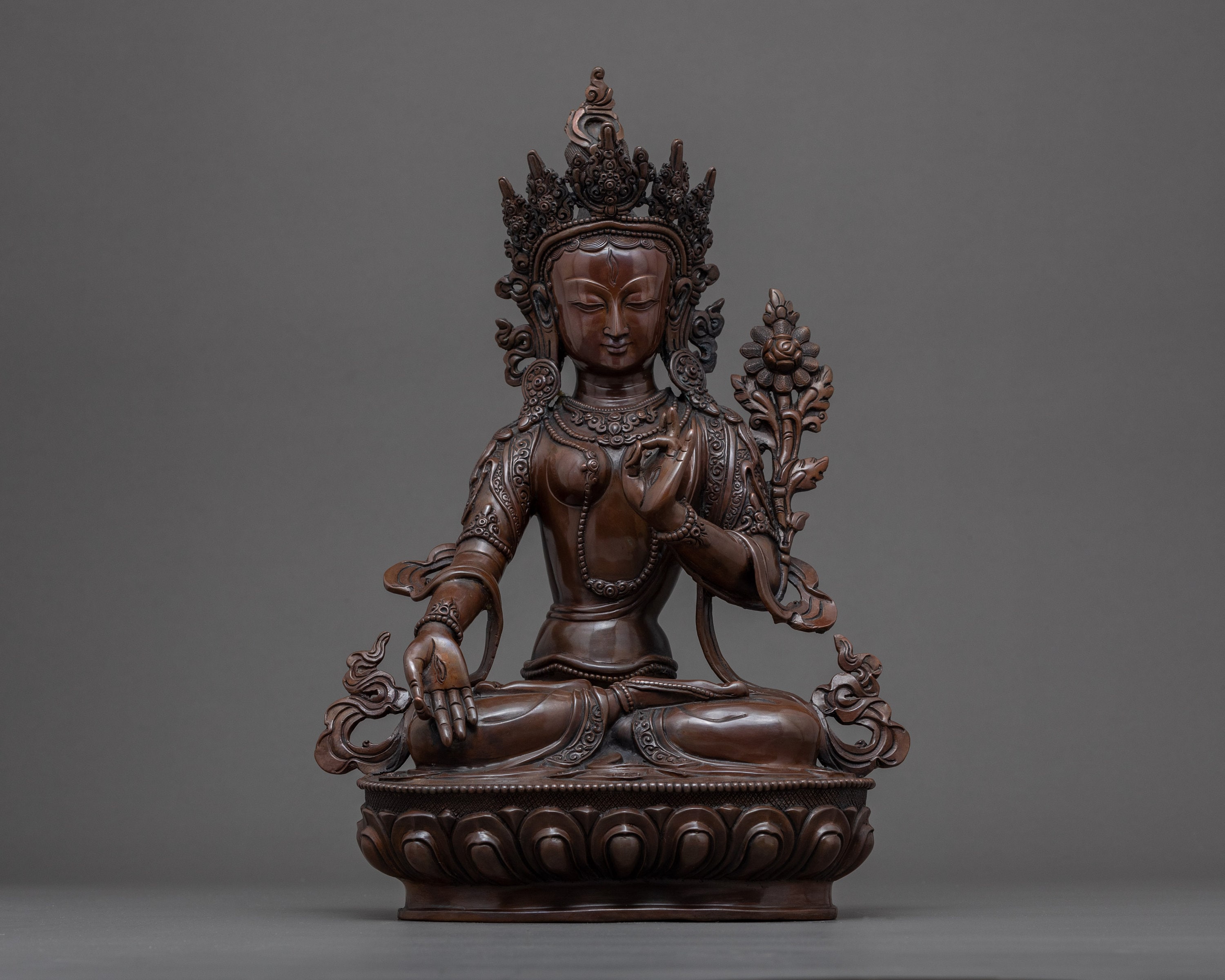 White Tara Statue | Handmade Copper Sculpture Of Long Life Deity Mother Female Buddha Traditional Himalayan Buddhist Artwork