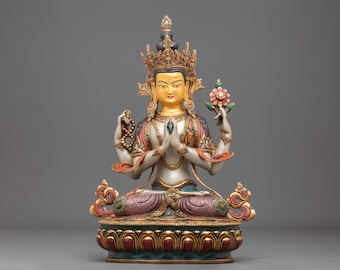 Chenrezig Statue | Bodhisattva of Boundless Compassion and Loving Mercy | Handcrafted Himalayan Buddhist Shrine and Altar Art