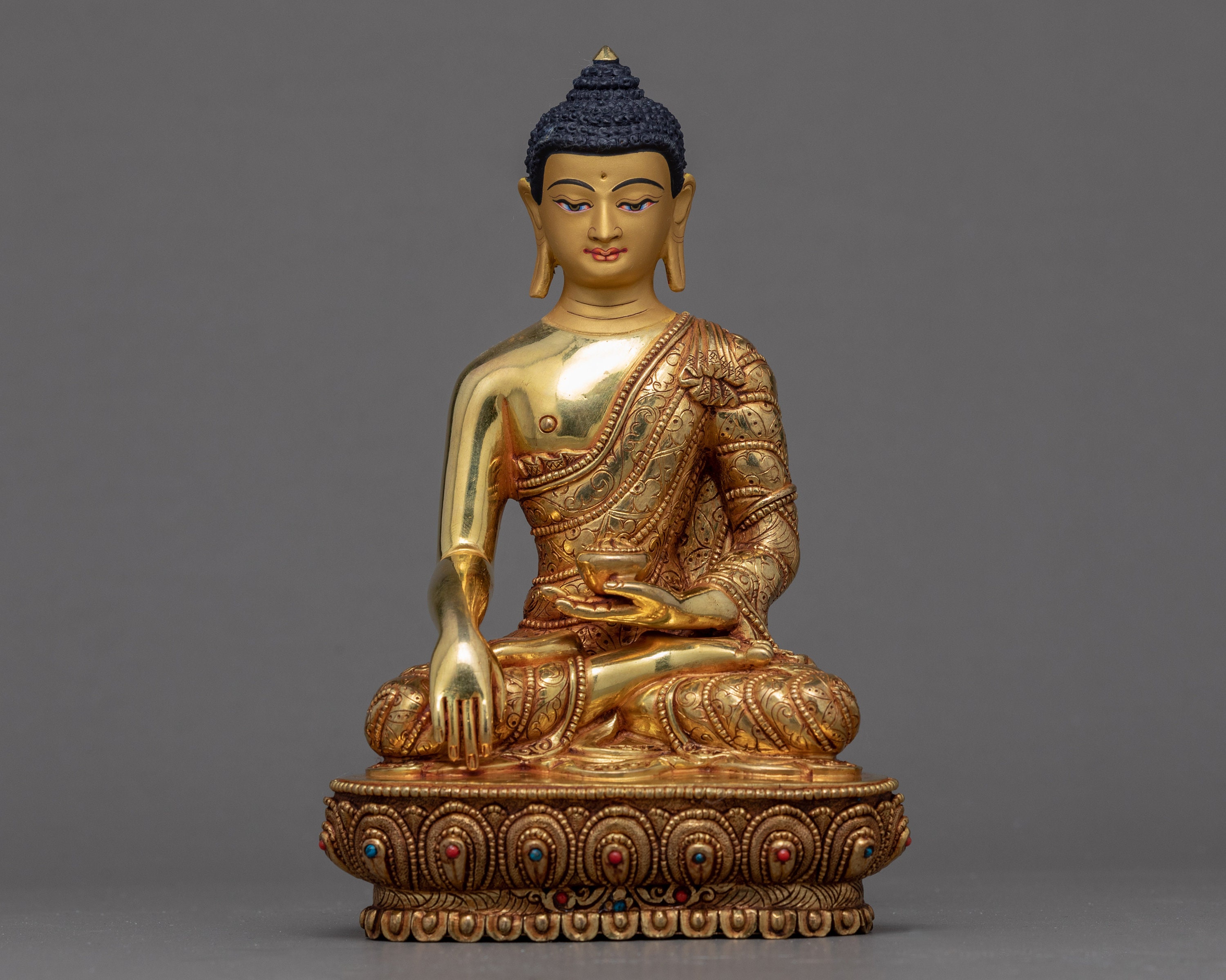 Shakyamuni Buddha Statue | Original Handmade Buddhist Sculpture Siddharth Gautama Himalayan Traditionally Crafted in Pure 24K Gold