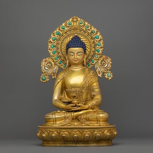 24K Gold Gilded Traditional Handmade Buddha Amitabha Statue for Meditation and Enlightenment | The Buddha of Infinite Light | Made In Nepal