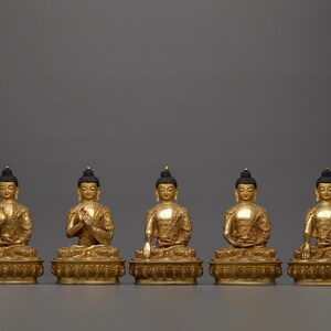 The Sacred Five Dhyani Buddha Set Statue | 24K Gold Gilded And Tibetan Copper Statues | Represents The Complete Integration of All Aspects