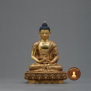 Amitabha Buddha Statue Gilded 24k Gold | Tibetan Buddha Statues | Hand-Carved Buddha Mini Statue | Tibetan Buddhist Himalayan Sculpture