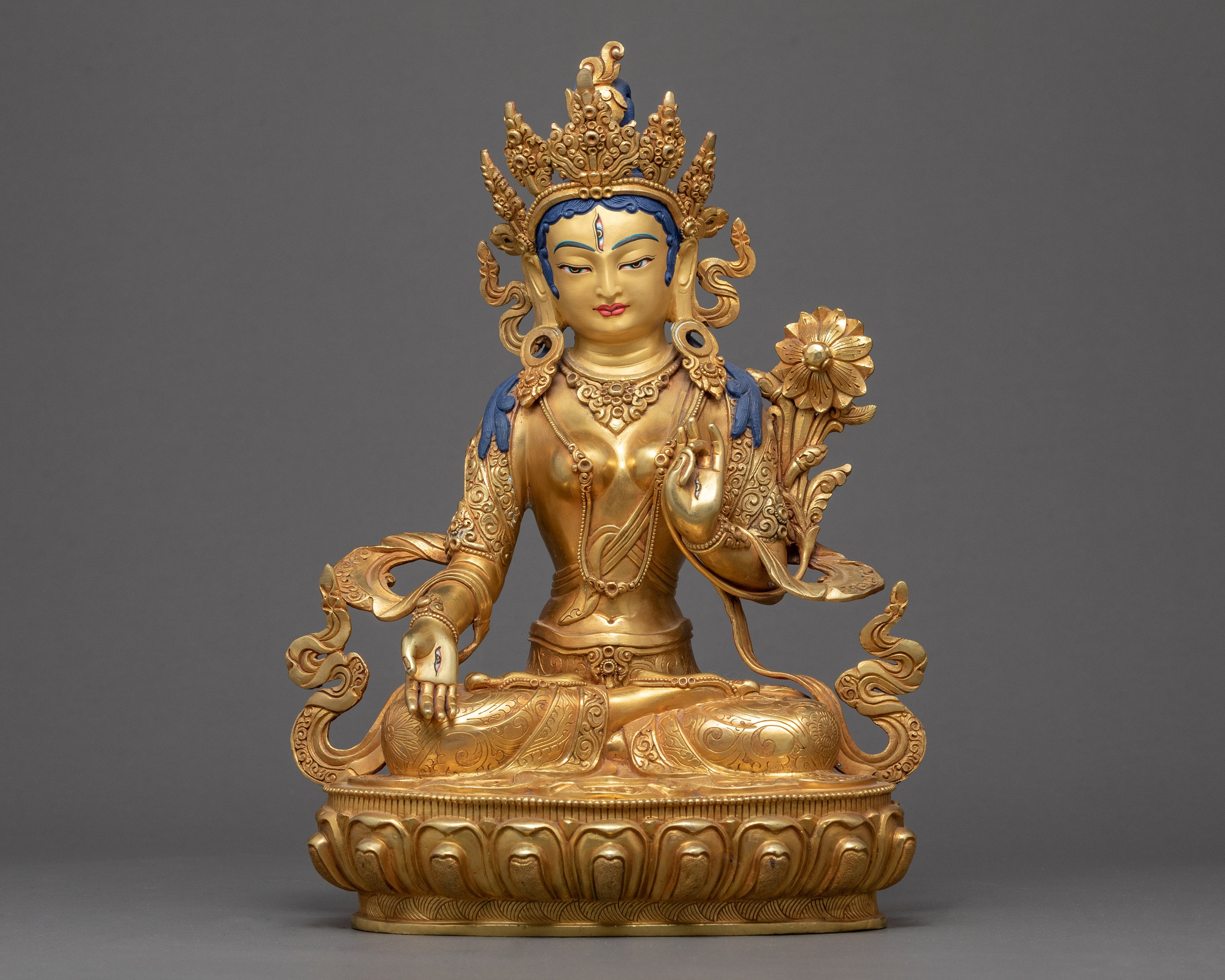 White Tara Statue | Authentic Buddhist Figurine Healing & Long Life Deity Himalayan Handmade Sculpture Gilded in Pure 24K Gold