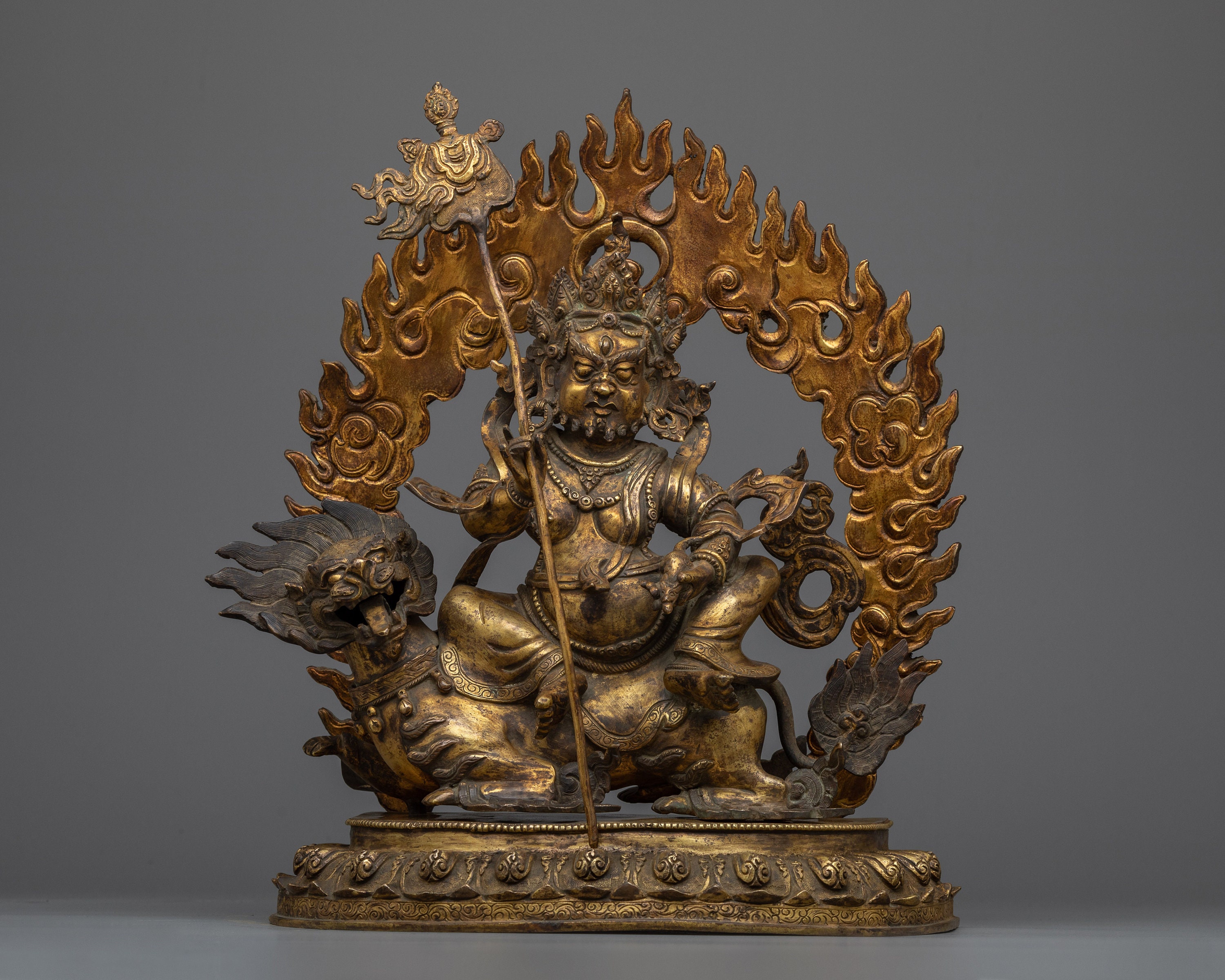 Namtoshe Statue - 24k Gold Gilded Detailing on Antique-Finished Copper, Epitome of Spiritual Wealth and Protection, Exquisitely Crafted