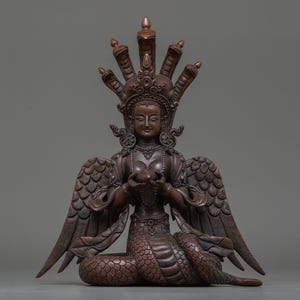 A Female Serpent Naga kanya Sculpture | Bodhisattva Shrine Decor | Himalayan Traditional Spiritual Art-work | Oxidized Body - Home Decor