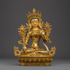 White Tara Gold Gilded Copper | Enlightened Feminine Energy | Figurine for Shrine, and Dharma Decor | Spiritual Sculpture Made In Nepal
