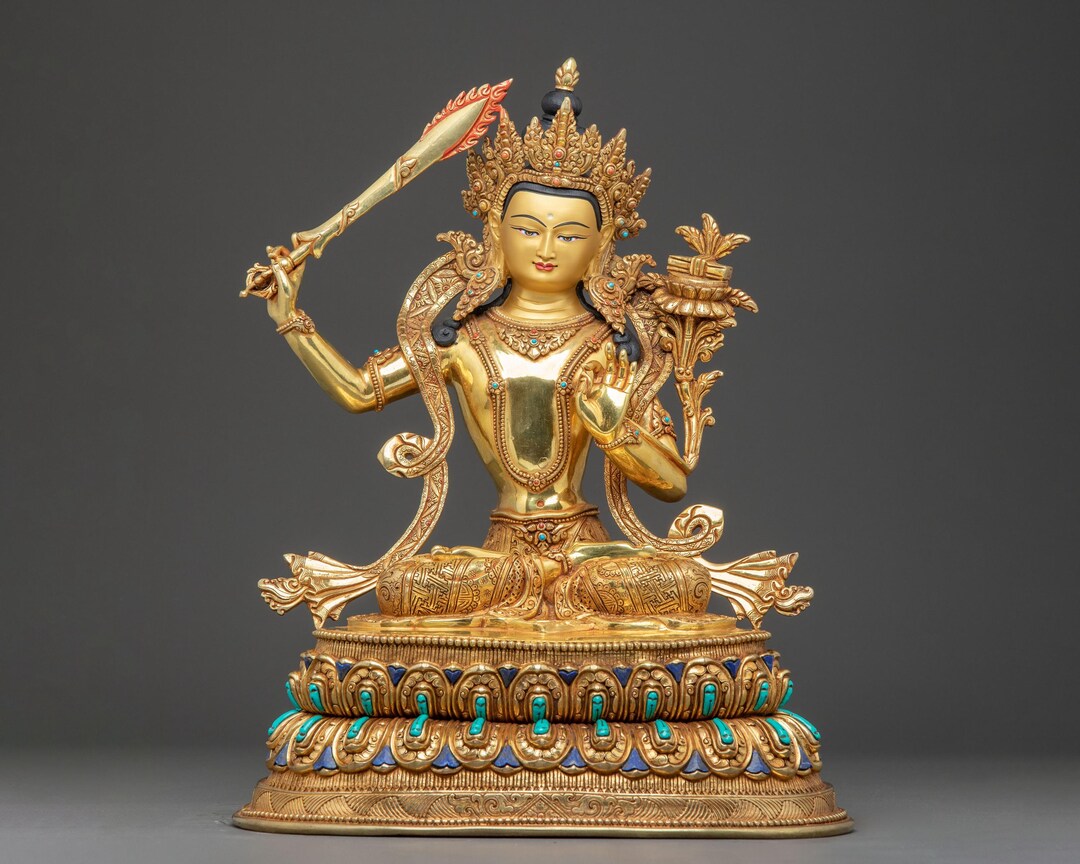 文殊菩薩仏像 純銅材質 置物 仏教が密宗する 智慧菩薩 斬斷煩惱 消除邪祟 宅仏像 TLY599 文殊菩薩 仏像 黄銅製 仏壇仏像 置物 （卯年生まれ）十二支御守り本尊