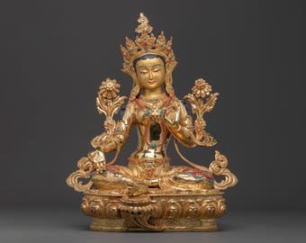 Green Tara Traditional Statue of Compassion | Tibetan Goddess of Swift Protection | Handmade Himalayan Buddhist Altar Meditation Decor